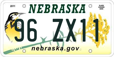 NE license plate 96ZX11
