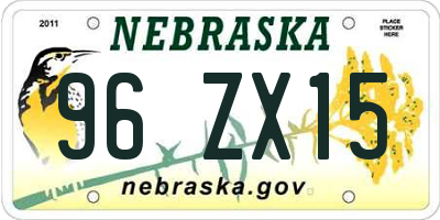 NE license plate 96ZX15