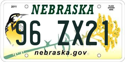 NE license plate 96ZX21
