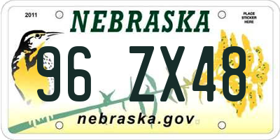 NE license plate 96ZX48