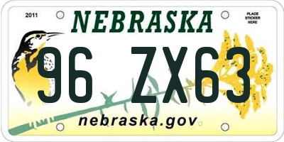 NE license plate 96ZX63