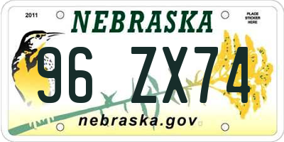 NE license plate 96ZX74