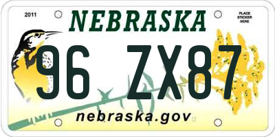 NE license plate 96ZX87