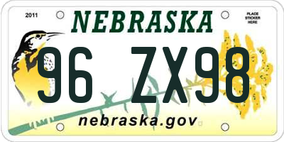 NE license plate 96ZX98