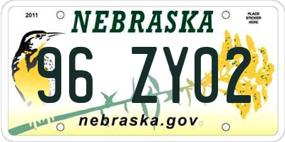 NE license plate 96ZY02