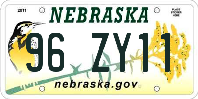 NE license plate 96ZY11