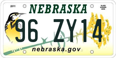 NE license plate 96ZY14