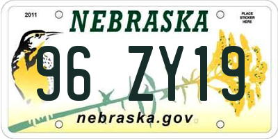 NE license plate 96ZY19