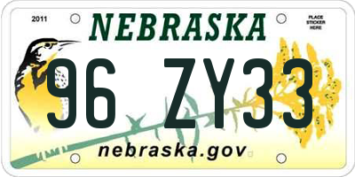NE license plate 96ZY33