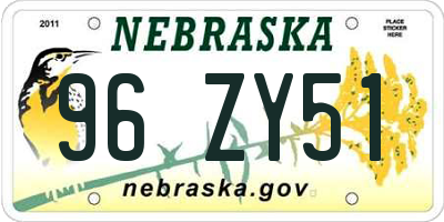 NE license plate 96ZY51