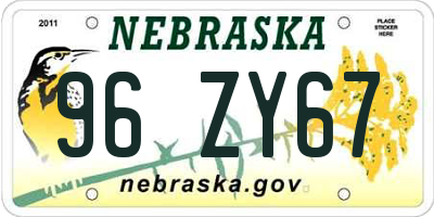NE license plate 96ZY67