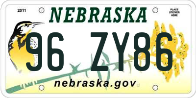 NE license plate 96ZY86