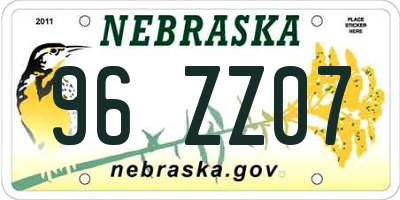 NE license plate 96ZZ07