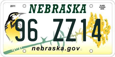 NE license plate 96ZZ14