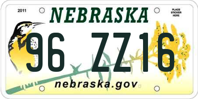 NE license plate 96ZZ16