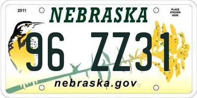 NE license plate 96ZZ31