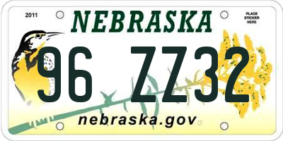 NE license plate 96ZZ32