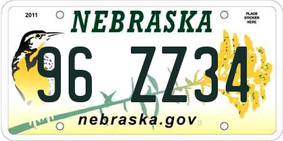 NE license plate 96ZZ34