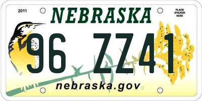 NE license plate 96ZZ41