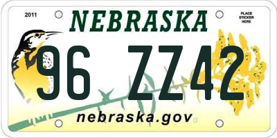 NE license plate 96ZZ42