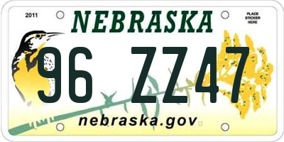 NE license plate 96ZZ47