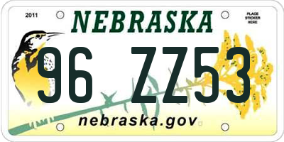 NE license plate 96ZZ53