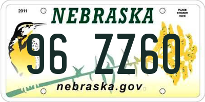 NE license plate 96ZZ60