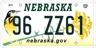 NE license plate 96ZZ61