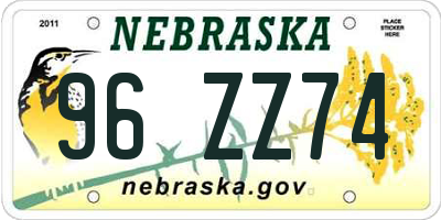 NE license plate 96ZZ74
