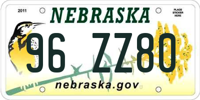 NE license plate 96ZZ80