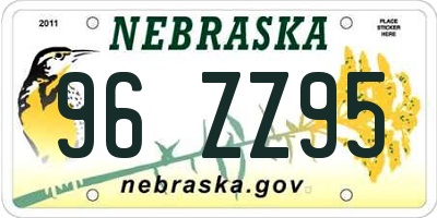 NE license plate 96ZZ95
