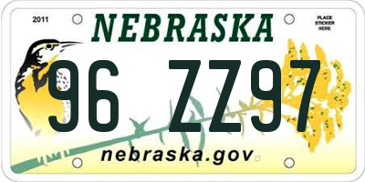 NE license plate 96ZZ97