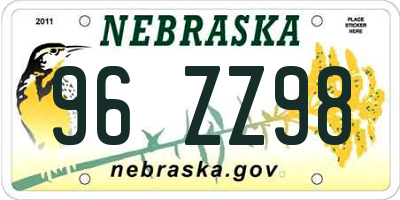 NE license plate 96ZZ98