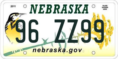 NE license plate 96ZZ99
