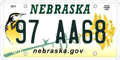 NE license plate 97AA68