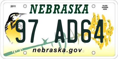 NE license plate 97AD64