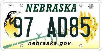 NE license plate 97AD85