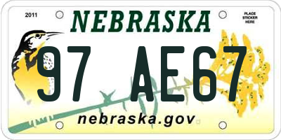NE license plate 97AE67