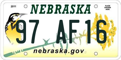 NE license plate 97AF16