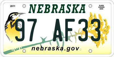 NE license plate 97AF33