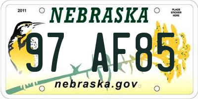 NE license plate 97AF85