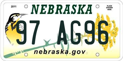 NE license plate 97AG96
