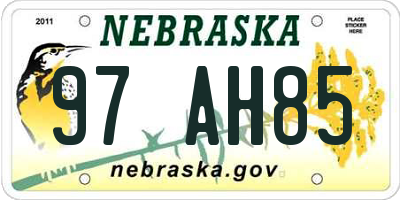 NE license plate 97AH85