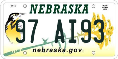 NE license plate 97AI93