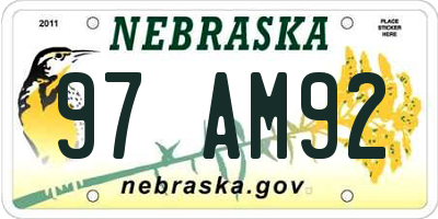 NE license plate 97AM92