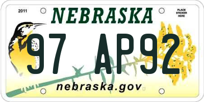 NE license plate 97AP92