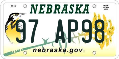 NE license plate 97AP98