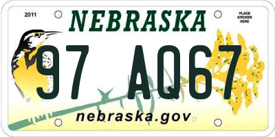 NE license plate 97AQ67