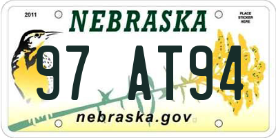 NE license plate 97AT94