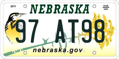 NE license plate 97AT98